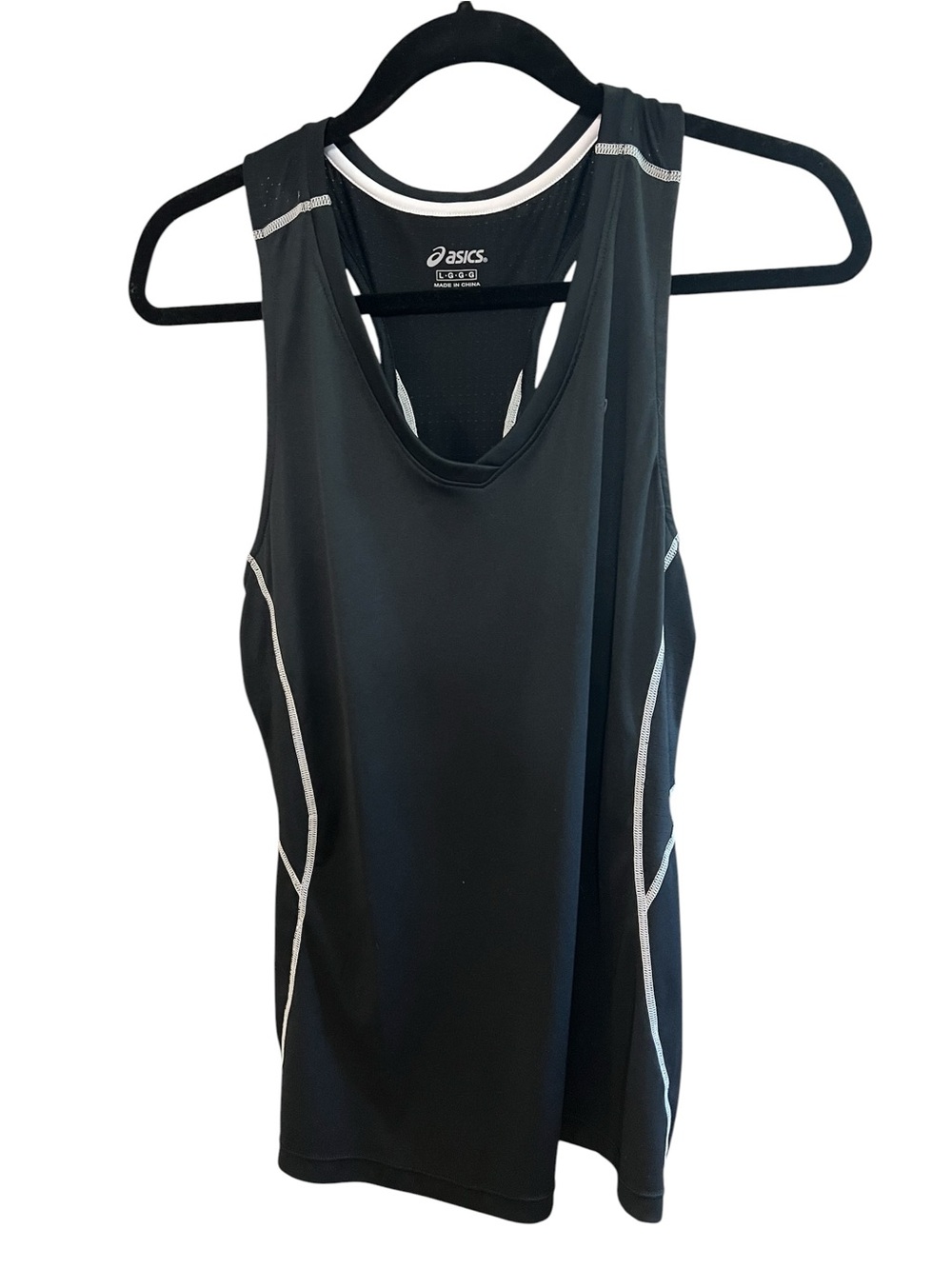 Asics Black Racerback Athletic Tank with White Piping